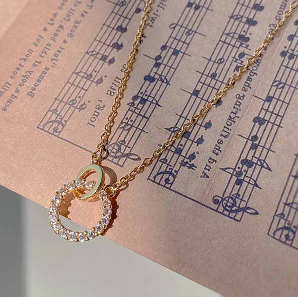 14k gold over sterling silver diamond circle necklace - Picture 4 of 11
